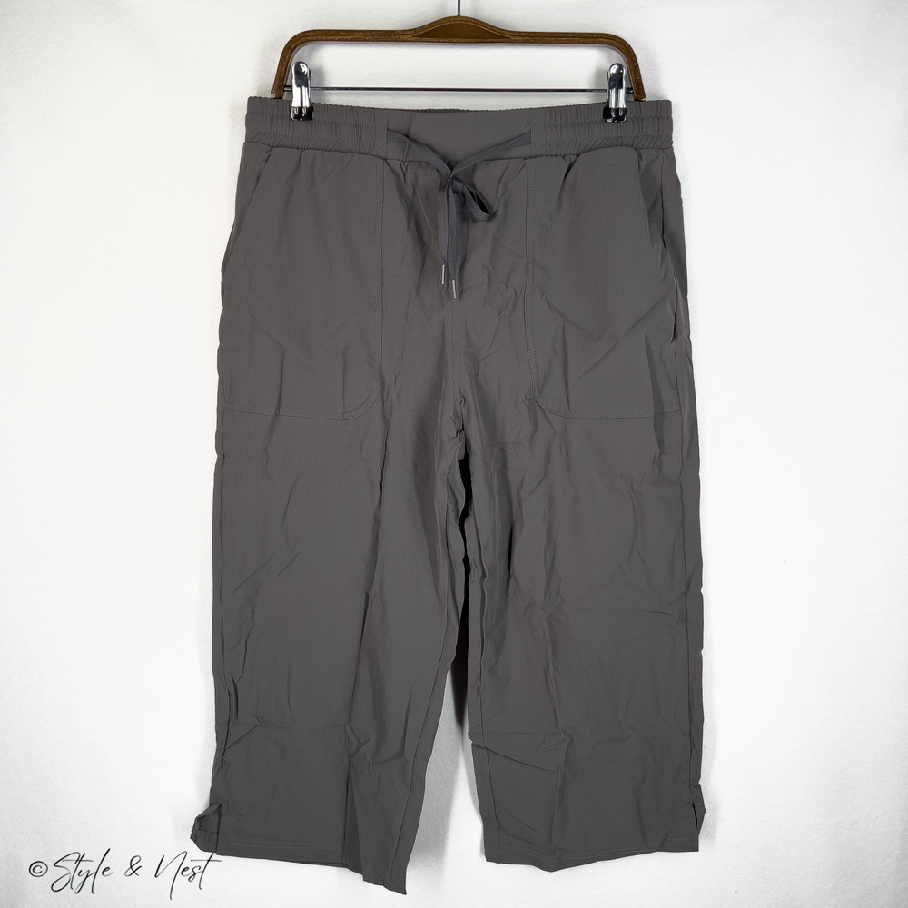 Grey Wide Leg Palazzo Boho Hiking Flowy Capri Pants SPF 50 Size XL